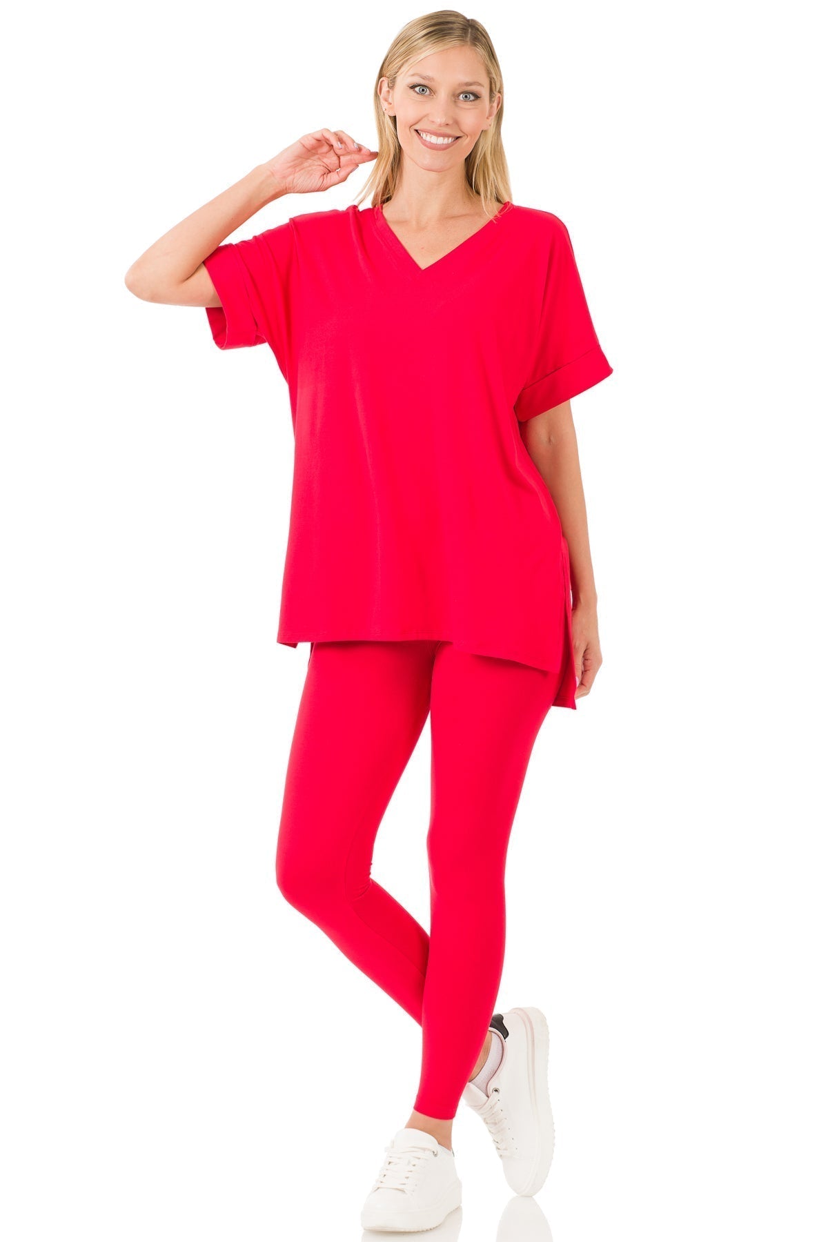 BRUSHED MICROFIBER LOUNGEWEAR SET-Neon Hot Pink