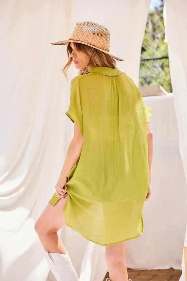 Button Down Robe Oversize Jacket-Lime