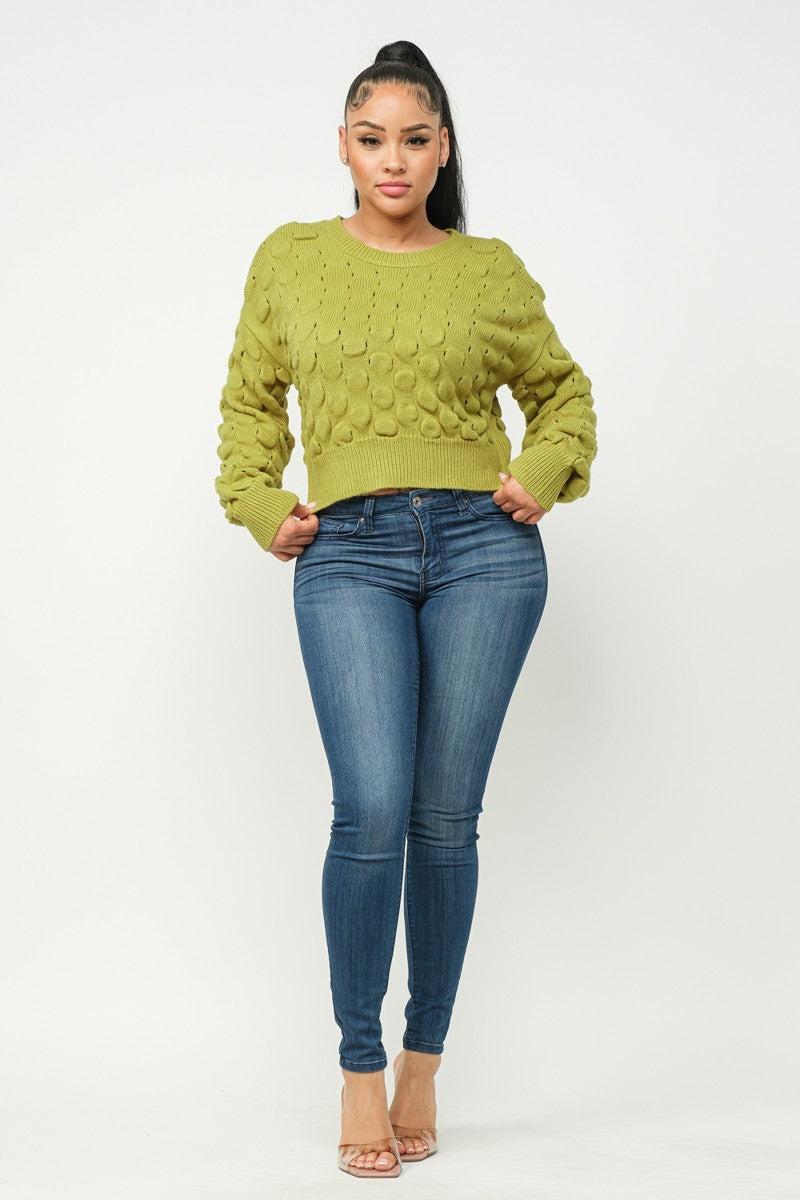 Checker Sweater Top-Avocado