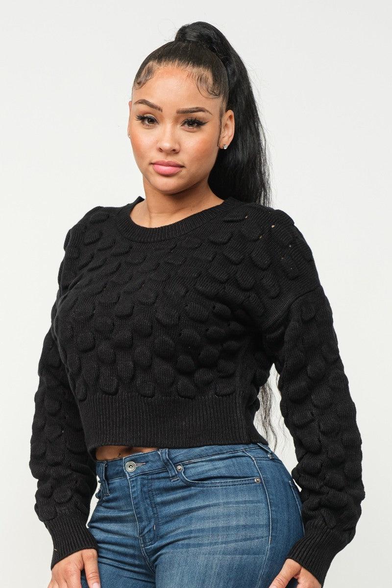 Checker Sweater Top-Black