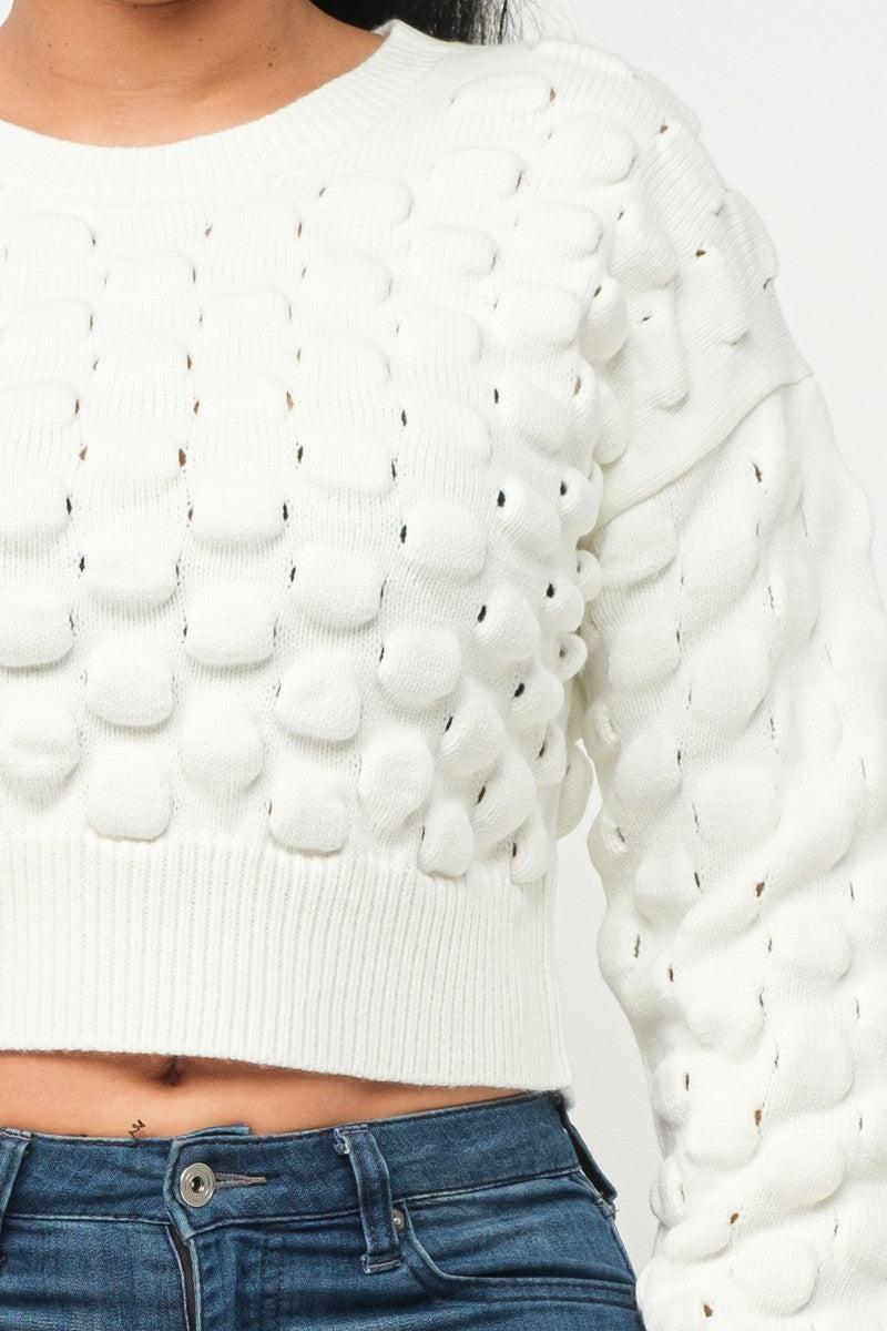 Checker Sweater Top-Cream