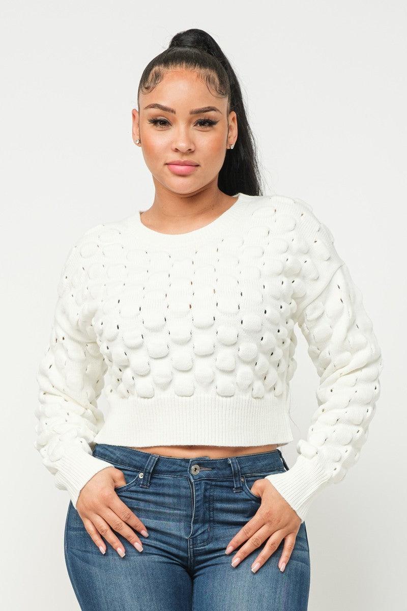 Checker Sweater Top-Cream