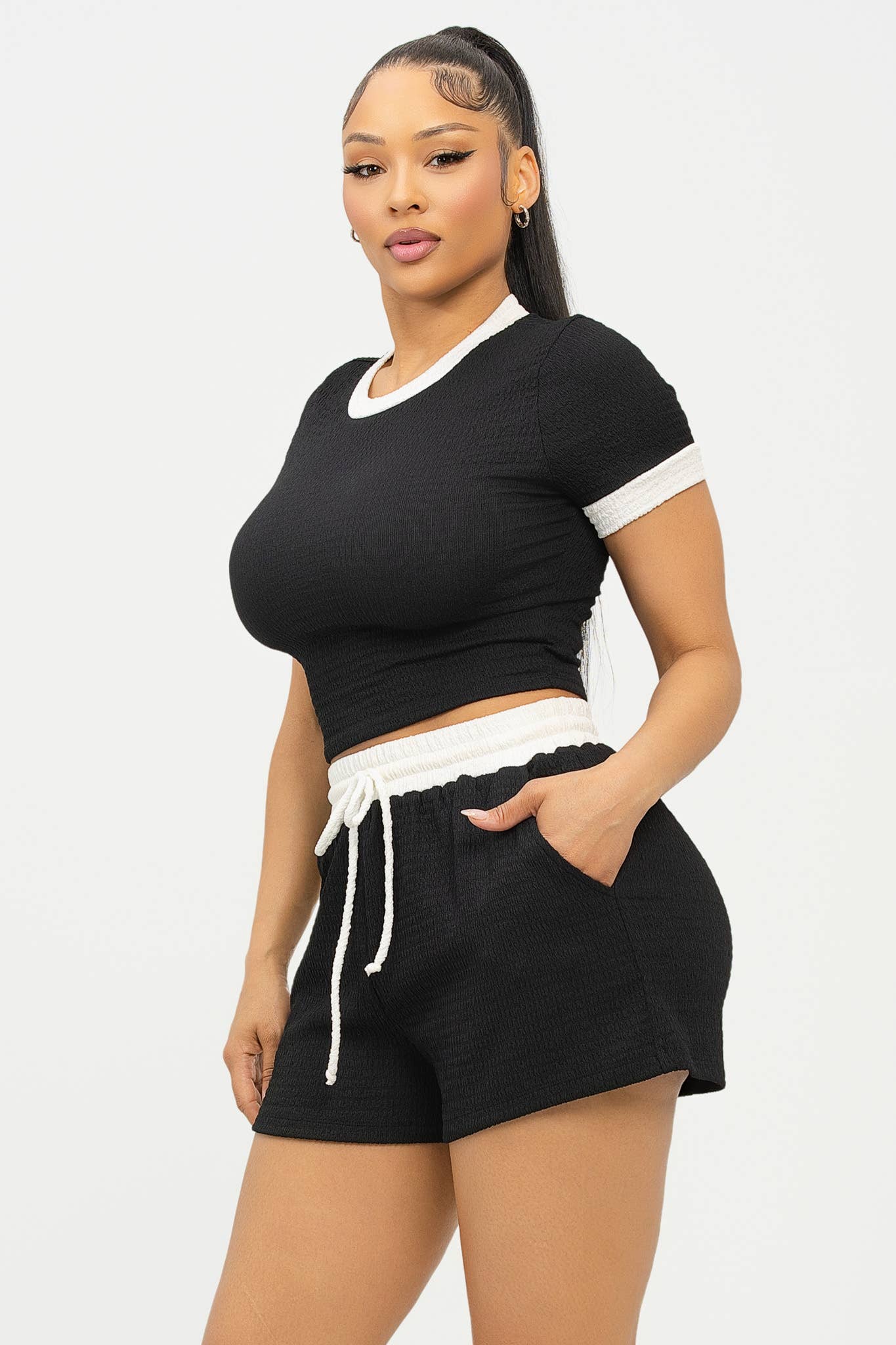 Color Block Contrast Top And Shorts Set