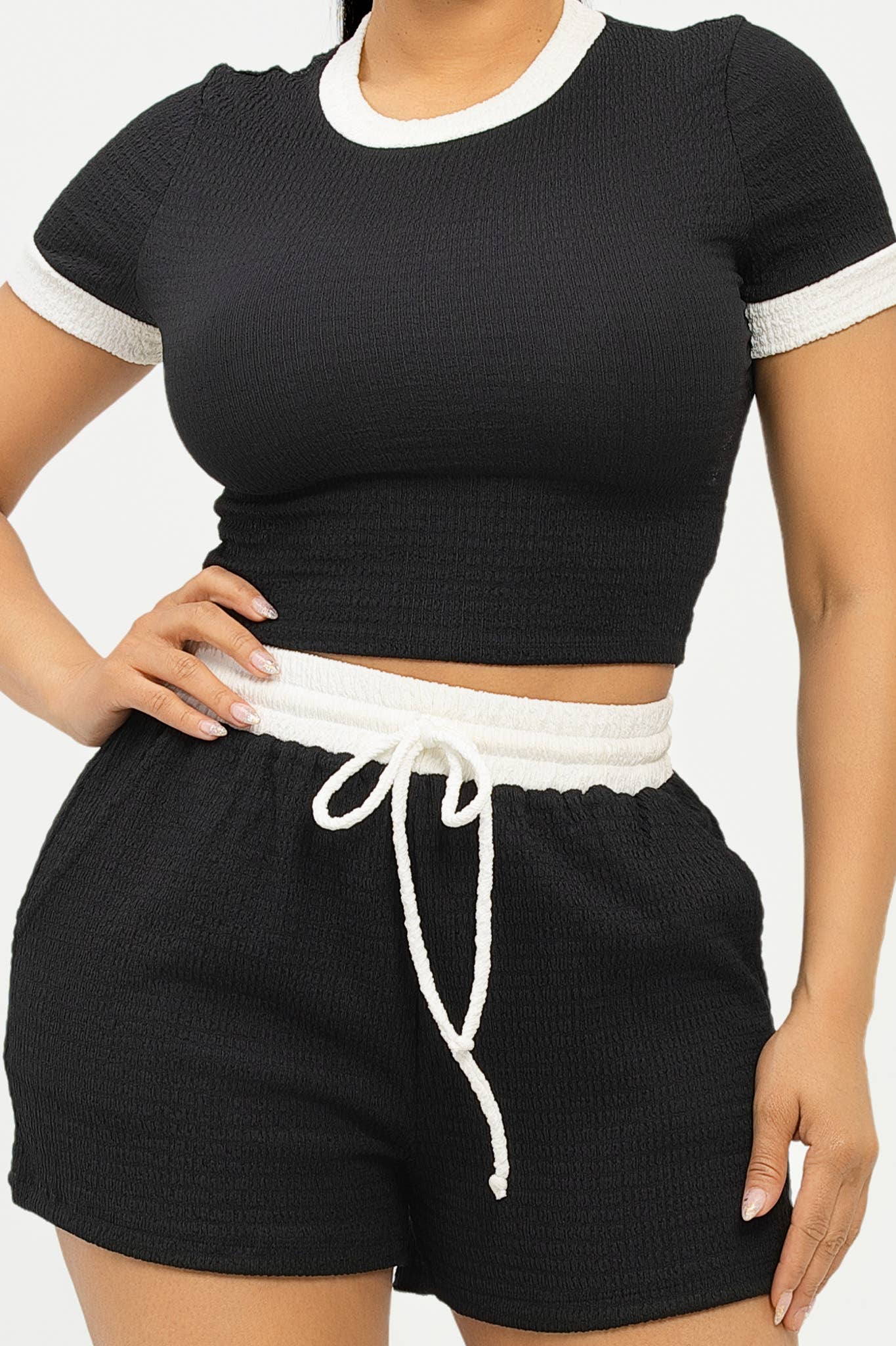 Color Block Contrast Top And Shorts Set