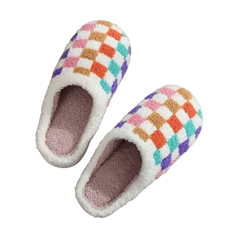 Colorful Checkered Plush Slippers