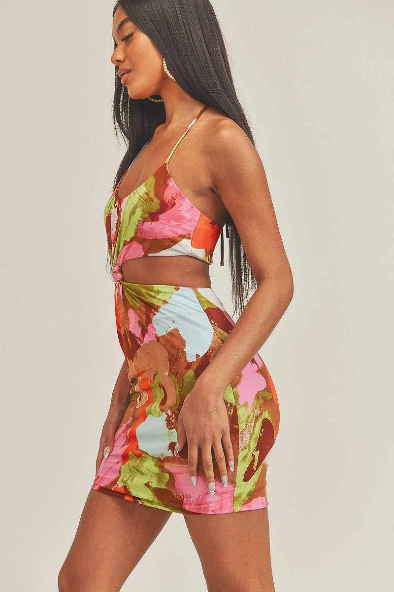 Cut Out Tie Back Halter Dress-Mint