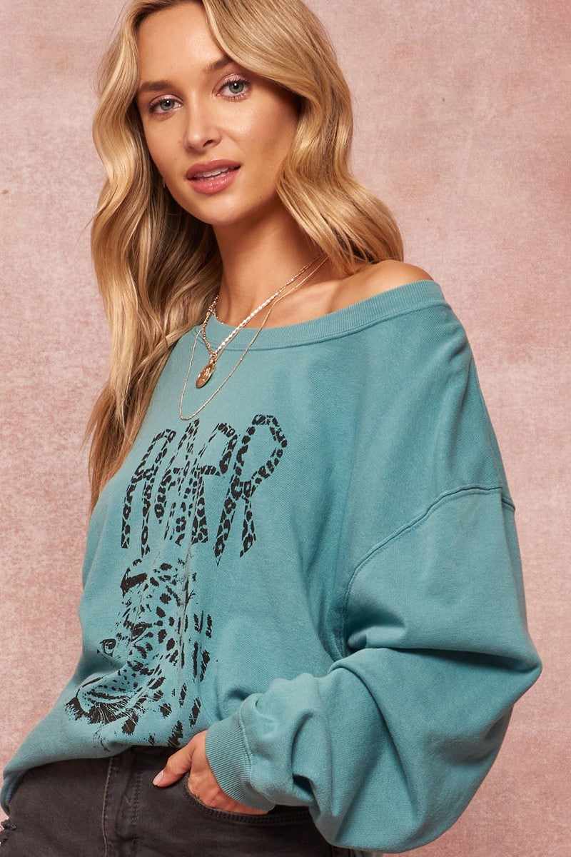 Garment Dyed French Terry Graphic Sweatshirt-Jade