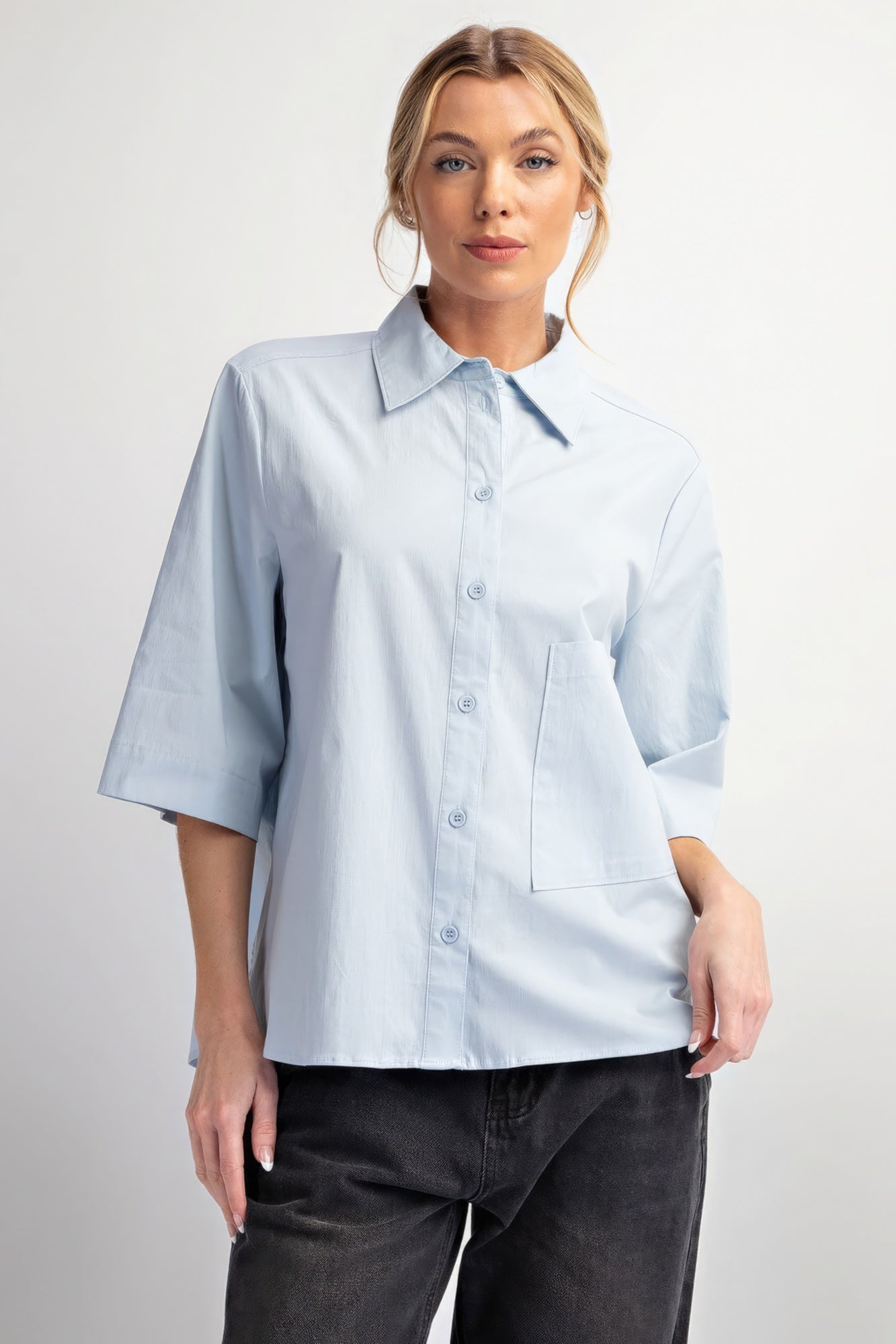 Half Sleeves Poplin Button Down Shirt