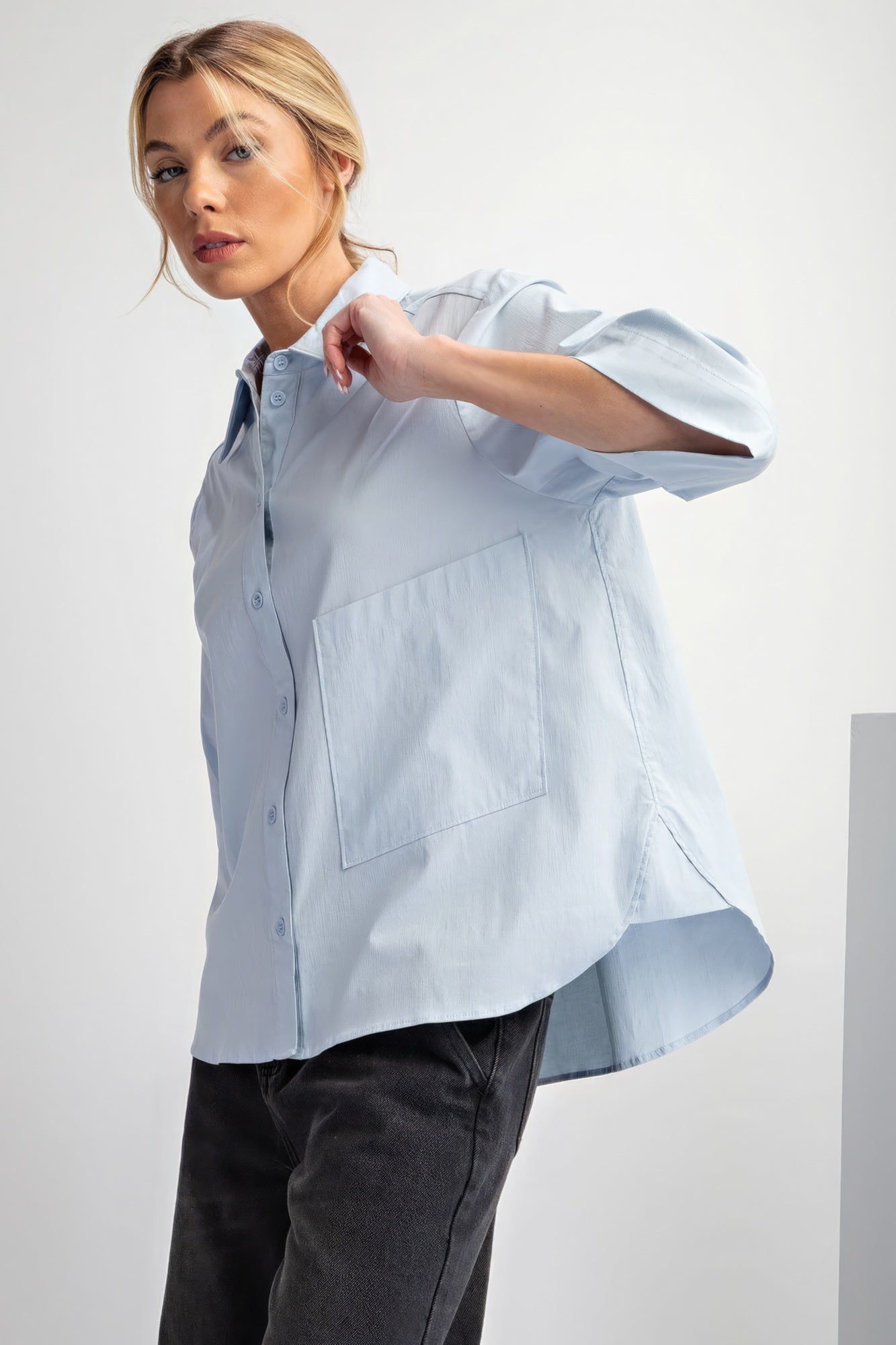Half Sleeves Poplin Button Down Shirt