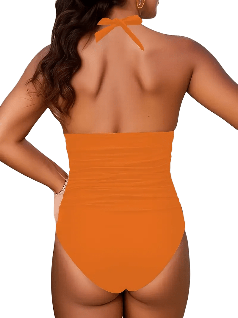 Halter Neck Ruched One-Piece Swimsuit with Keyhole Front