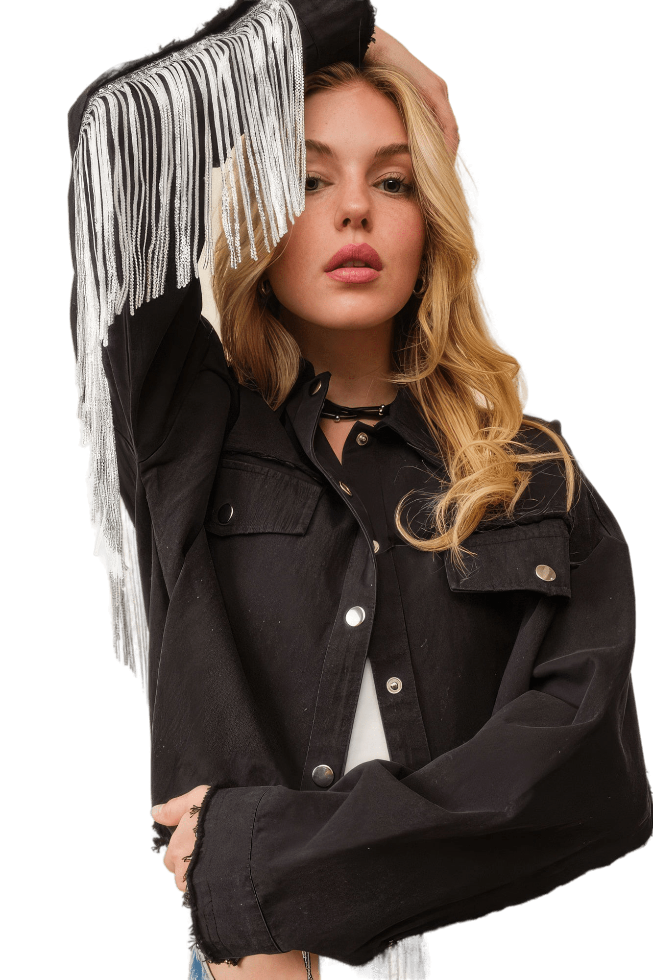 Howdy Sequin Fringe And Star Patches Jacket