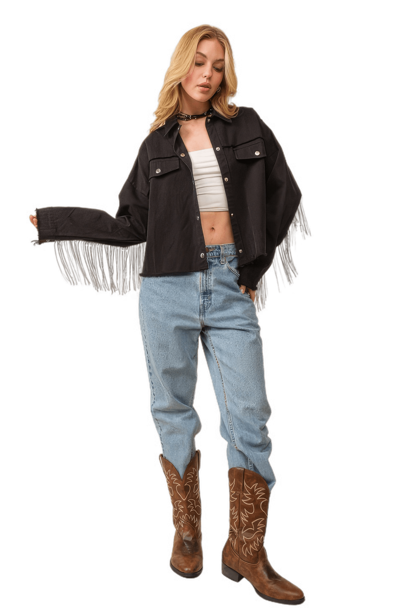 Howdy Sequin Fringe And Star Patches Jacket