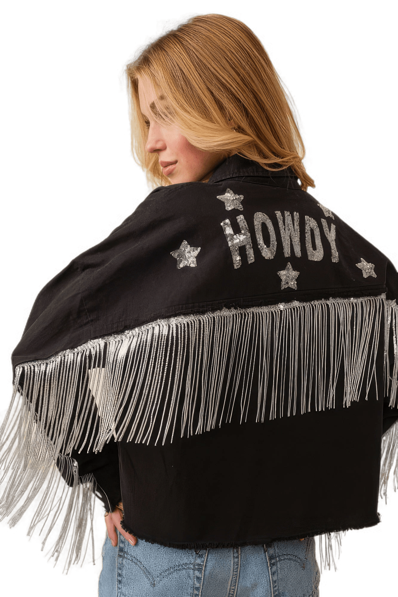 Howdy Sequin Fringe And Star Patches Jacket