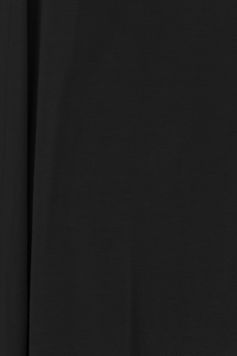 Close-up of black open front long sleeve cardigan fabric showing opaque texture with slight stretch.