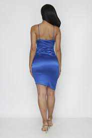 Royal Blue Satin Mini Dress with Spaghetti Straps, Elegant Evening Wear, 92% Polyester, 8% Spandex, Stunning and Stylish Design