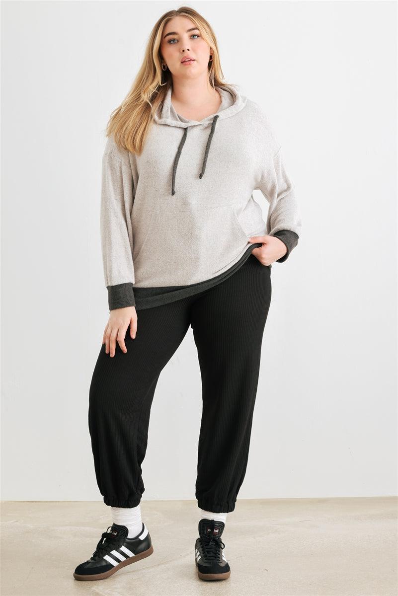 Plus Size Heather Grey/Charcoal Hooded Sweater