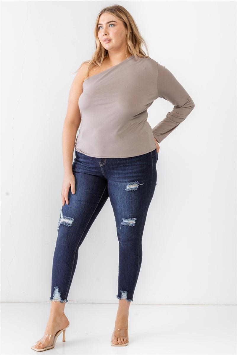 Plus Size Mocha One Shoulder Top
