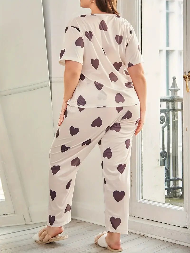 Plus Size Tan Heart Pajama Set