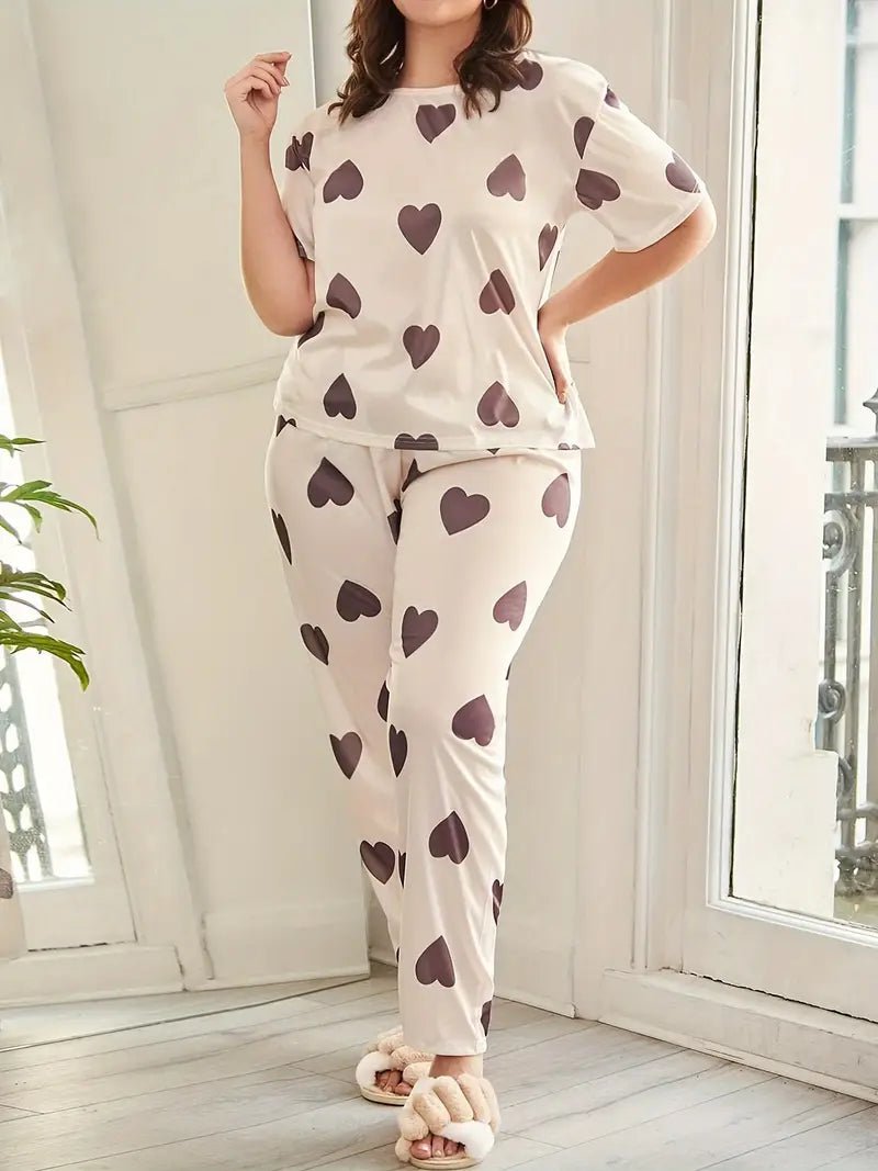 Plus Size Tan Heart Pajama Set