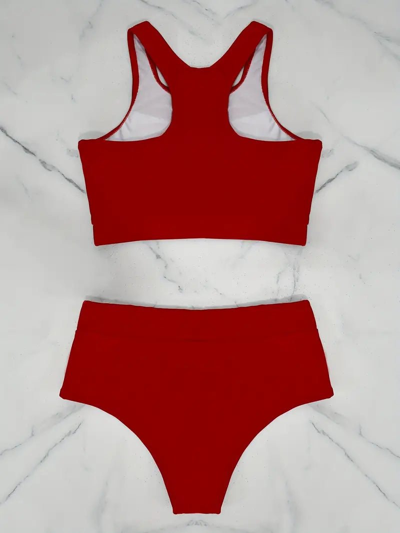 Red High-Waisted Bikini Set | Racerback Two-Piece Swimwear