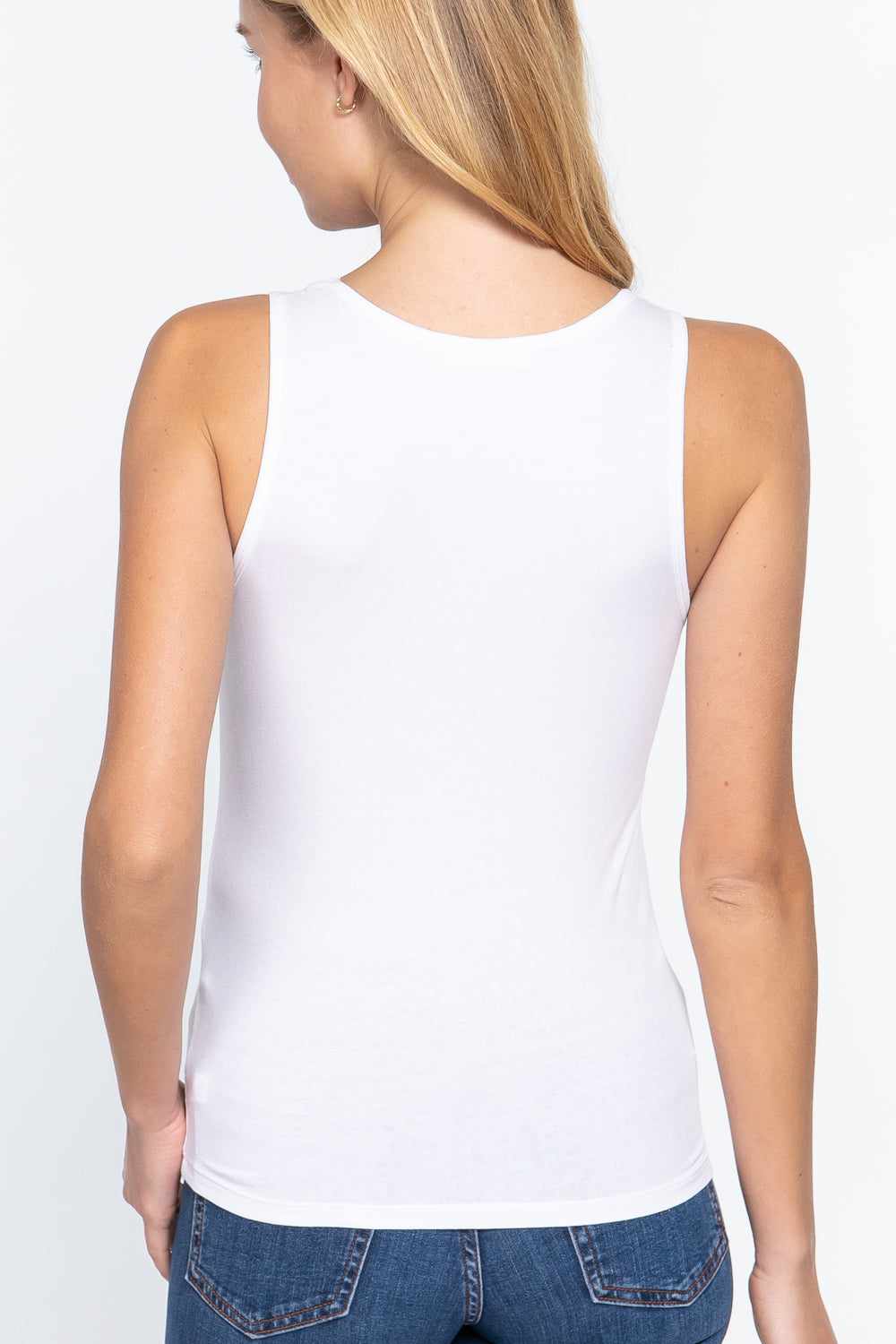 Screen Print Knit Tank Top-White