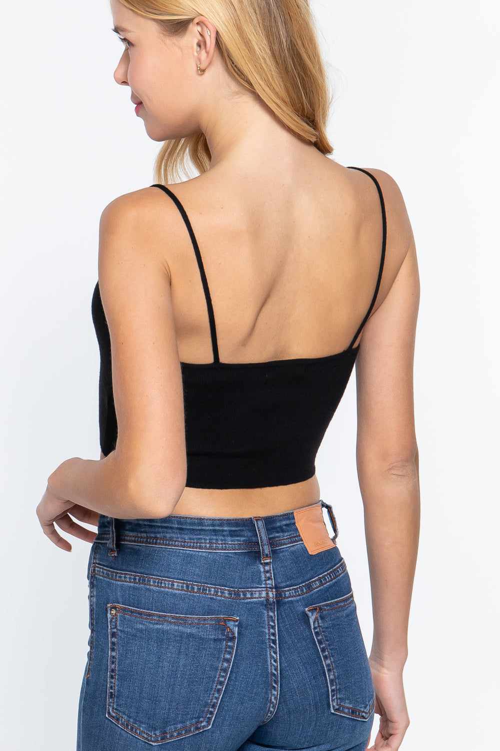 Sweater Knit Crop Cami Top-Black