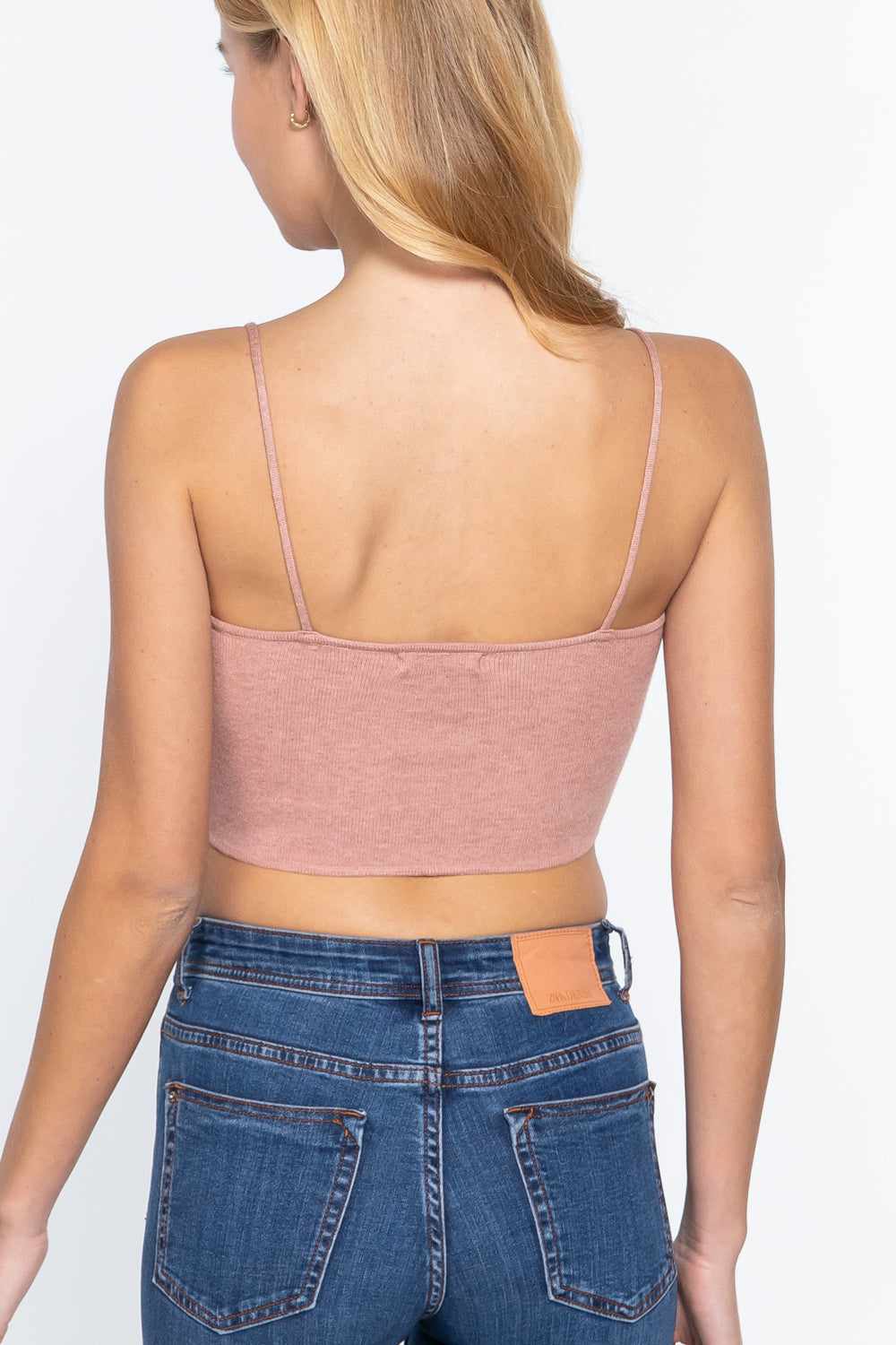 Sweater Knit Crop Cami Top-Heather Pink