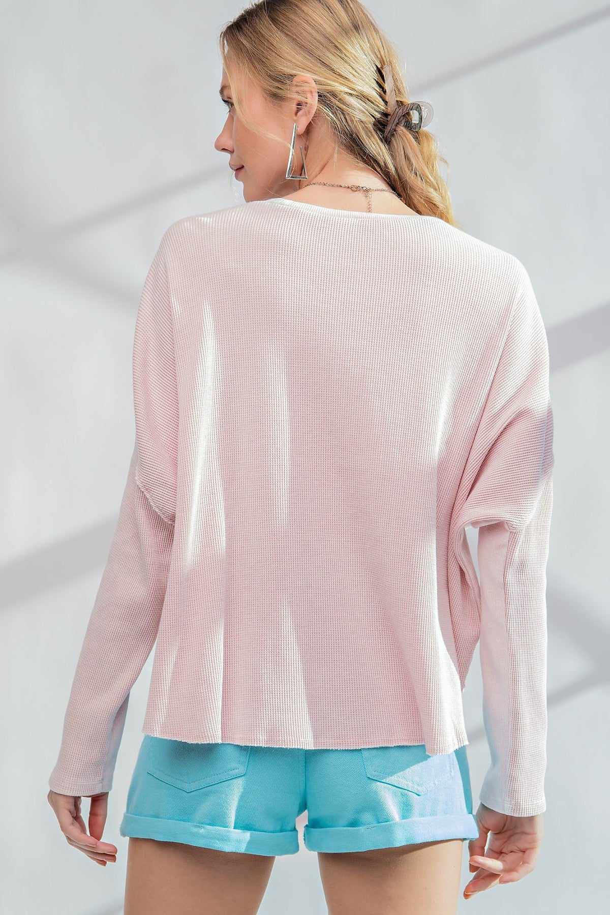 Washed Thermal Top-Soft Pink