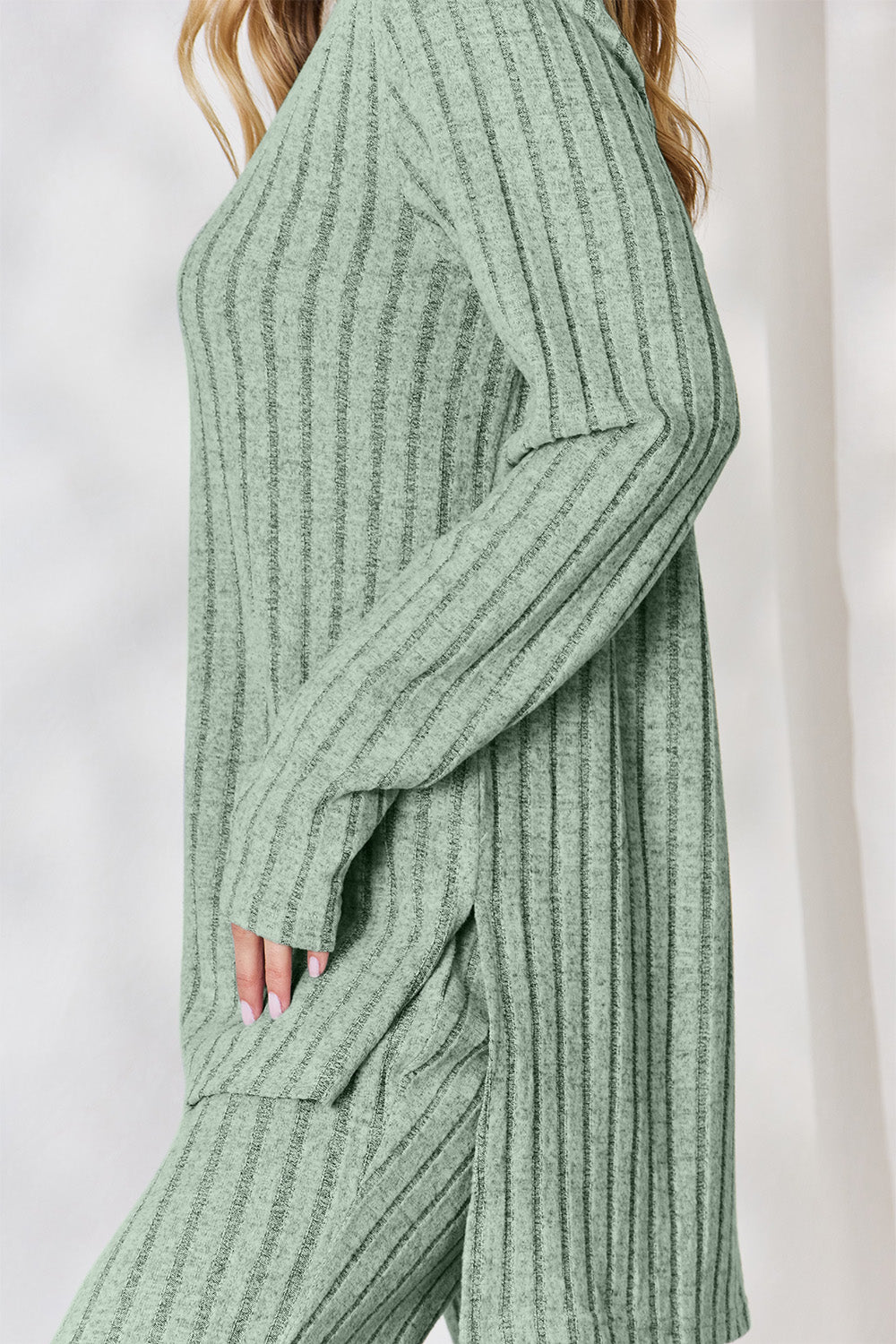 Women's Ribbed Knit Cropped Top & Wide Leg Pant Set