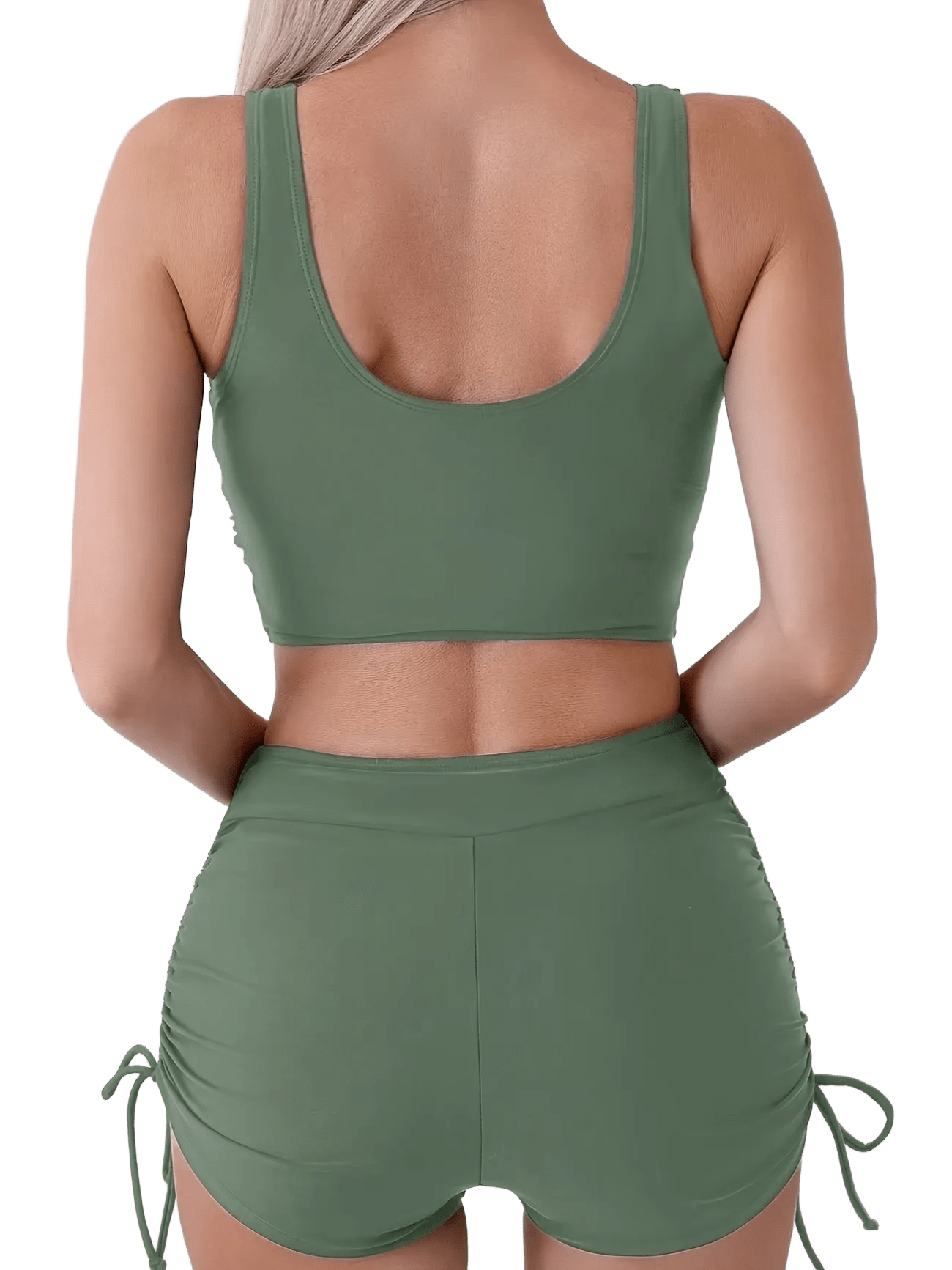 Wrap Front Two-Piece Swimsuit | High-Waisted Ruched Shorts Bathing Suit