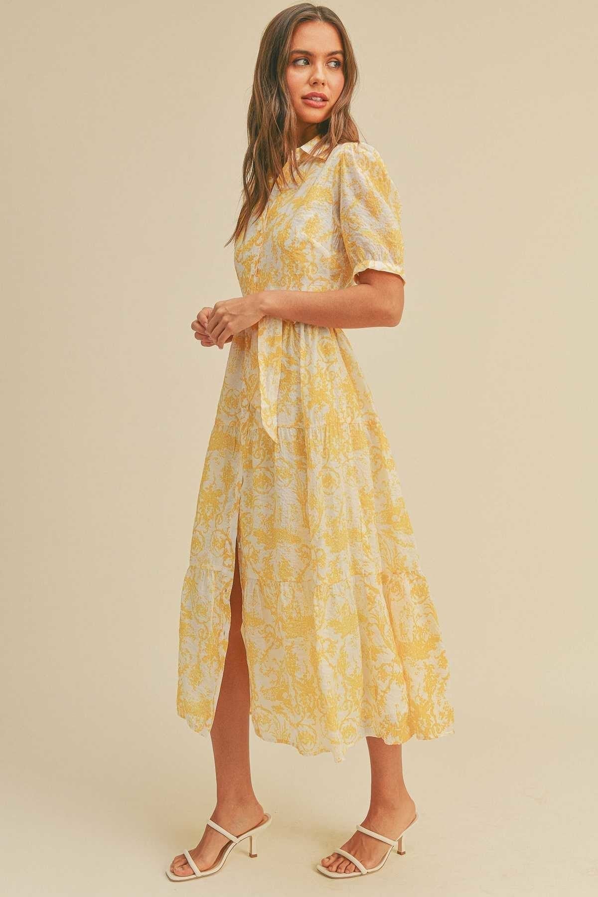 Yellow Puff Sleeve Maxi Dress-Yellow Multi
