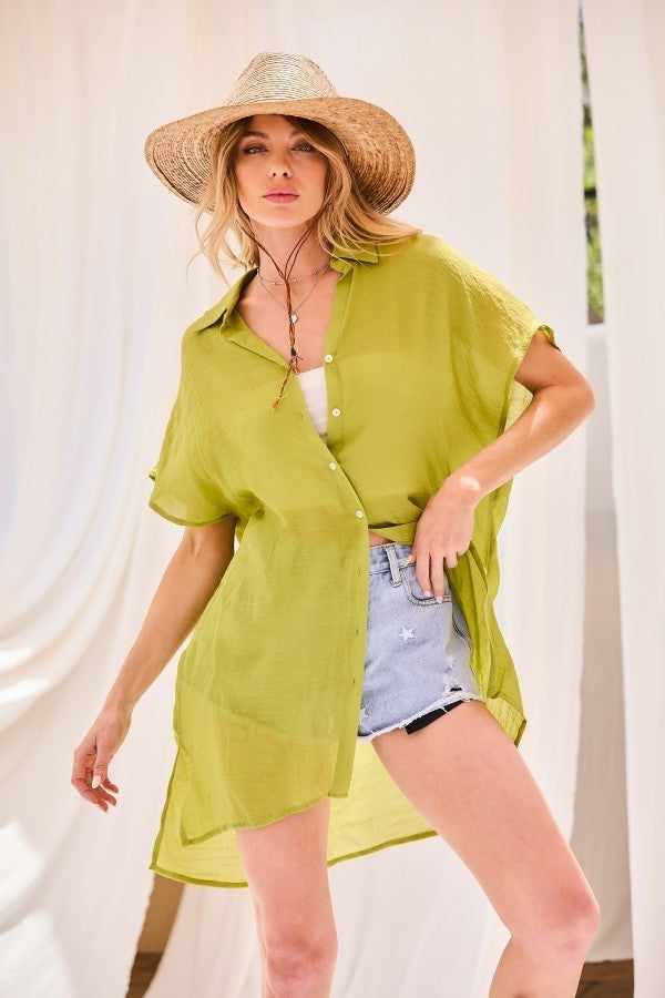 Button Down Robe Oversize Jacket-Lime