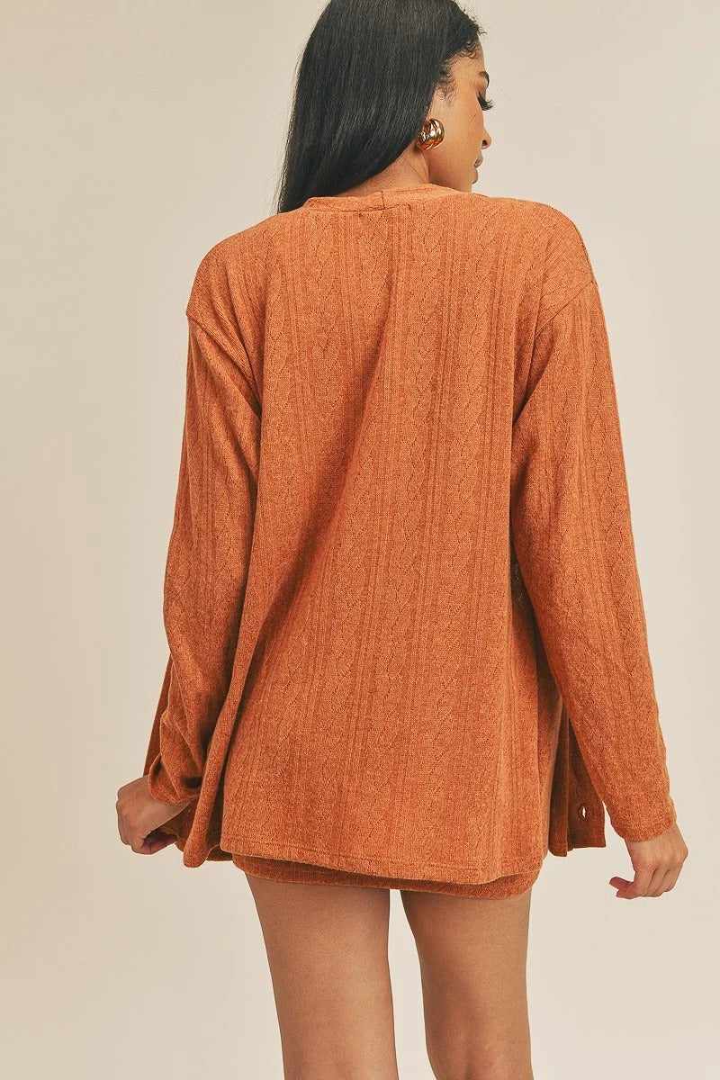 Cardigan Solid Color 3 Piece Set-Rust