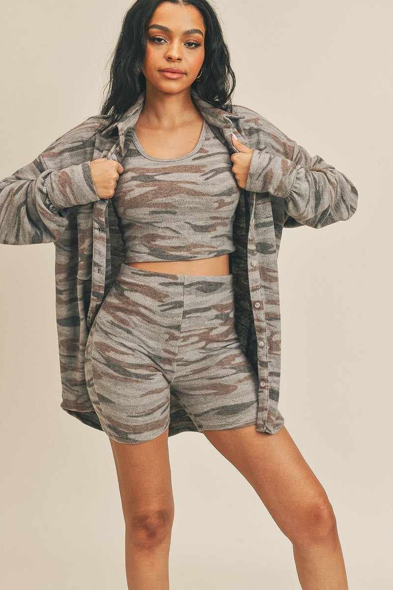 Cardigan Three Piece Set-Grey