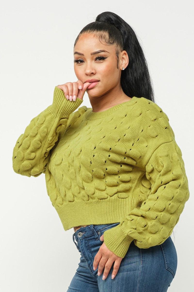 Checker Sweater Top-Avocado