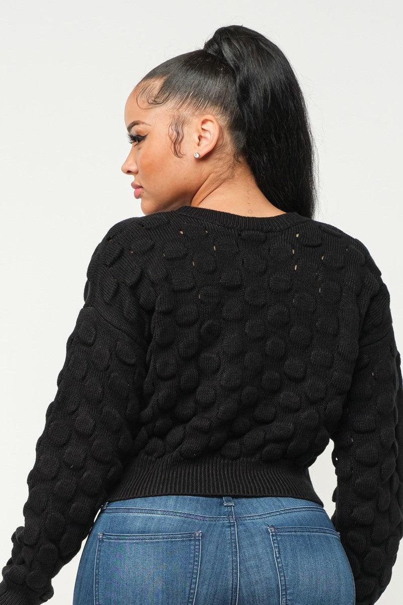 Checker Sweater Top-Black