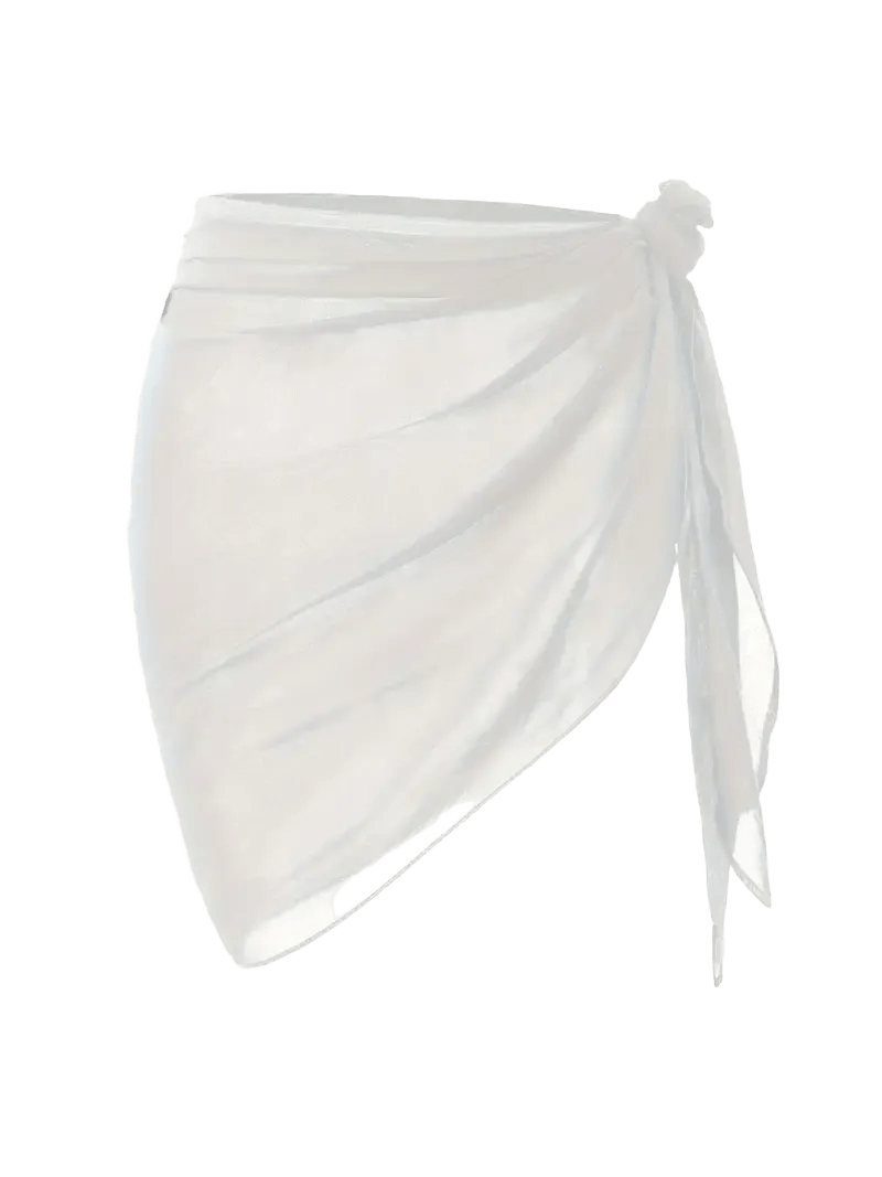 Chiffon Beach Sarong Wrap | Tie-Side Swimsuit Cover Up | Short Mesh Pareo