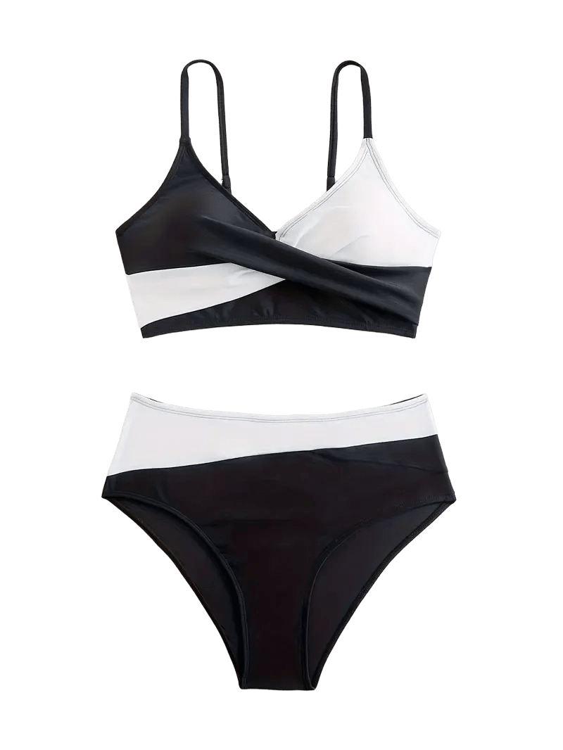 Color Block Bikini Set | Wrap Front Push-Up Two Piece Swimsuit | High Waist