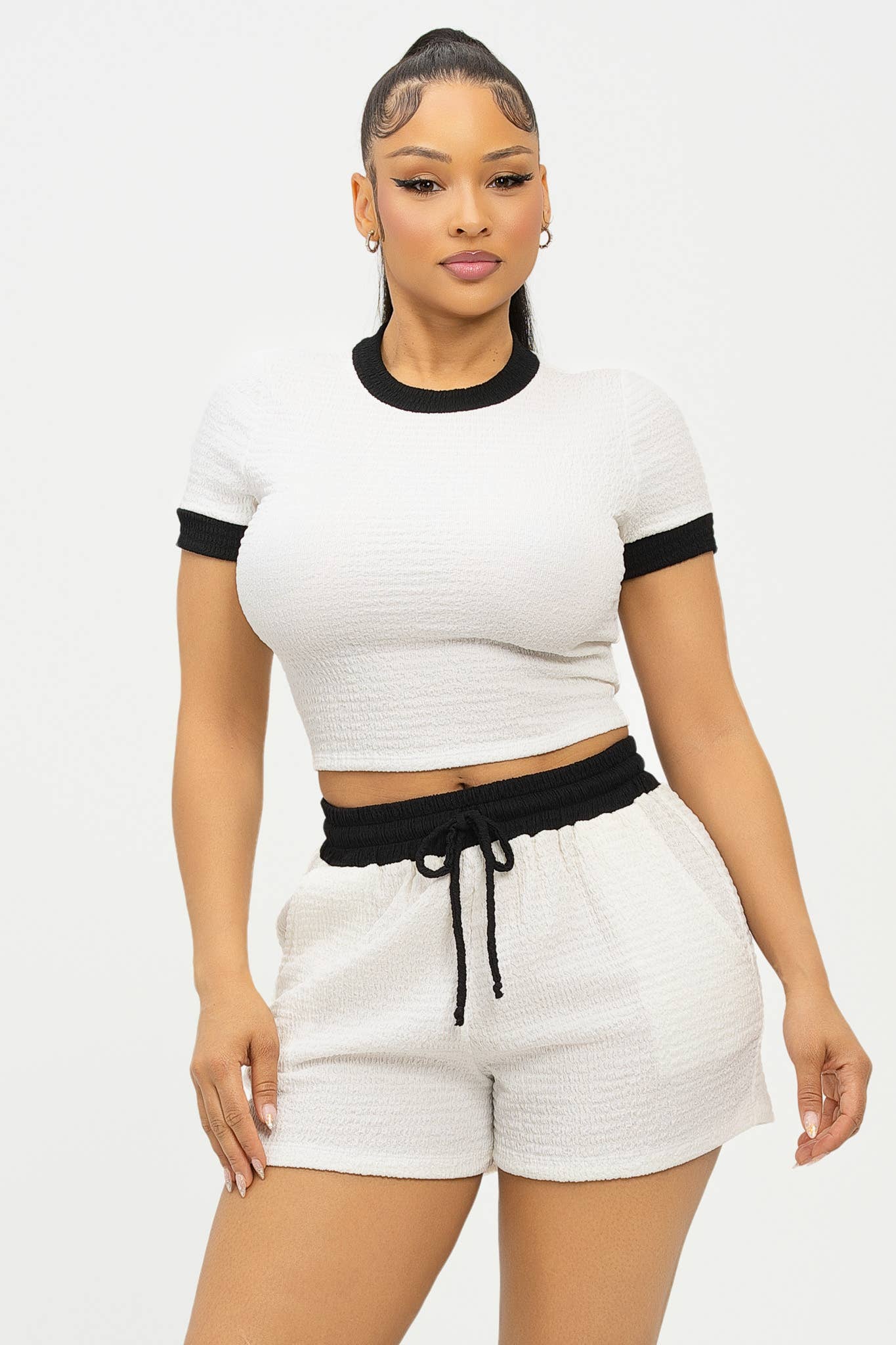 Color Block Contrast Top And Shorts Set
