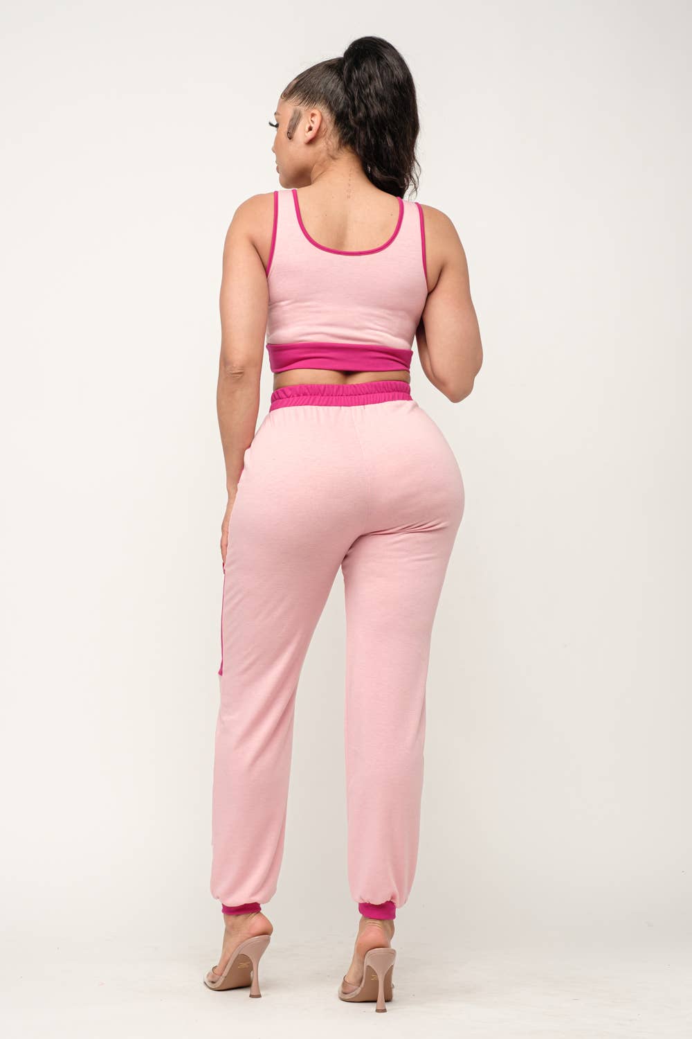 Color Block Tank Top And Waistband Pants Set