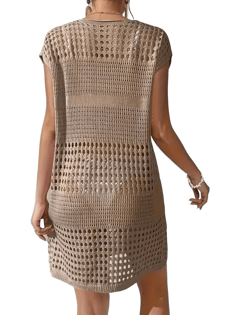 Crochet Beach Cover Up Dress | Hollow Out V-Neck Knit Swimsuit Coverup