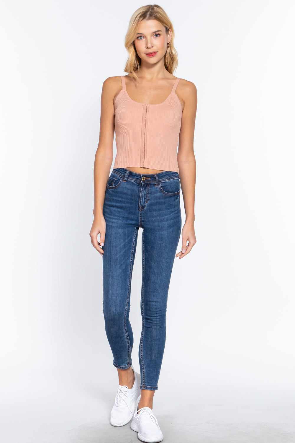 Front Closure Sweater Cami Top-Pearl Pink
