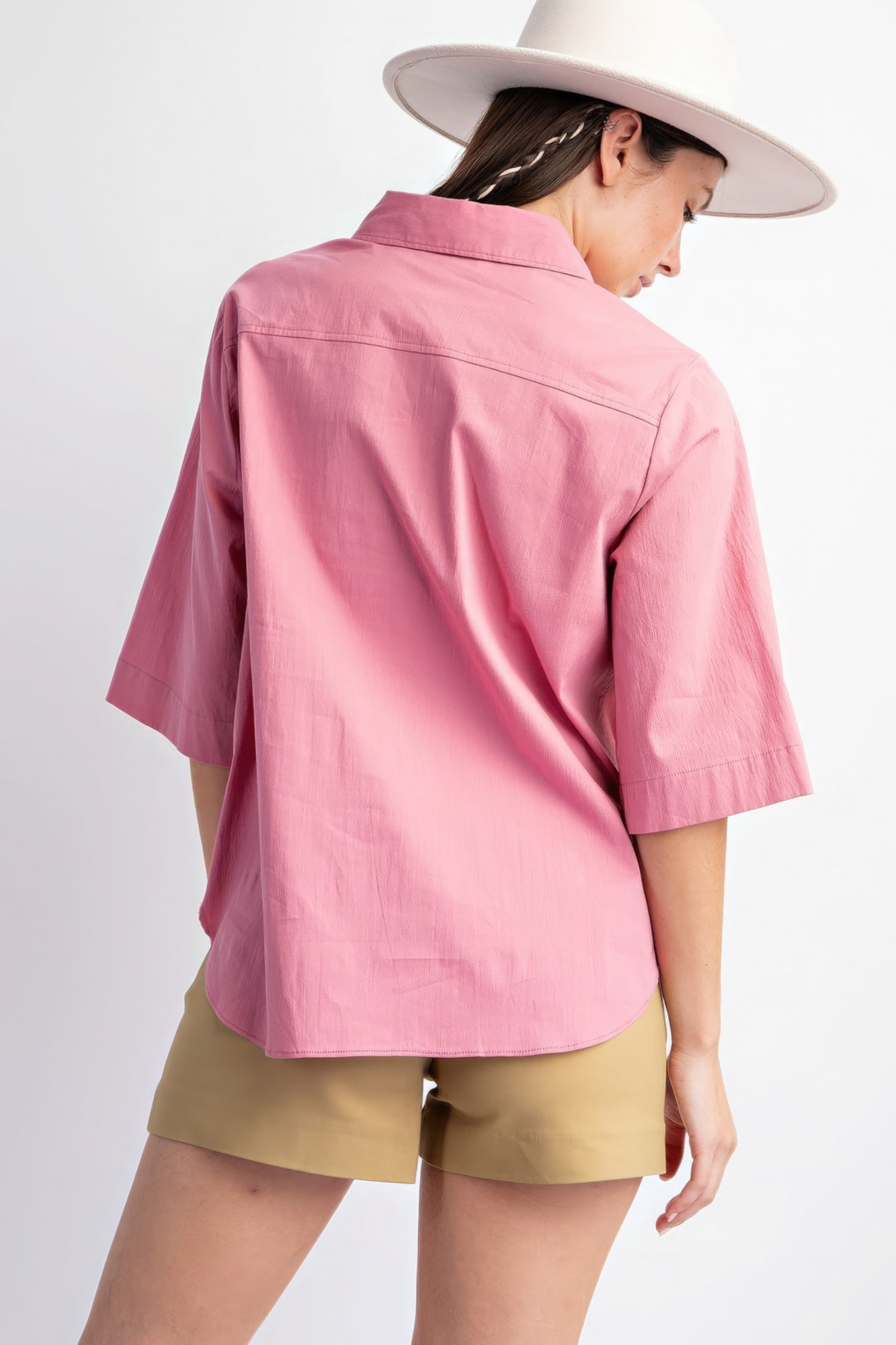 Half Sleeves Poplin Button Down Shirt