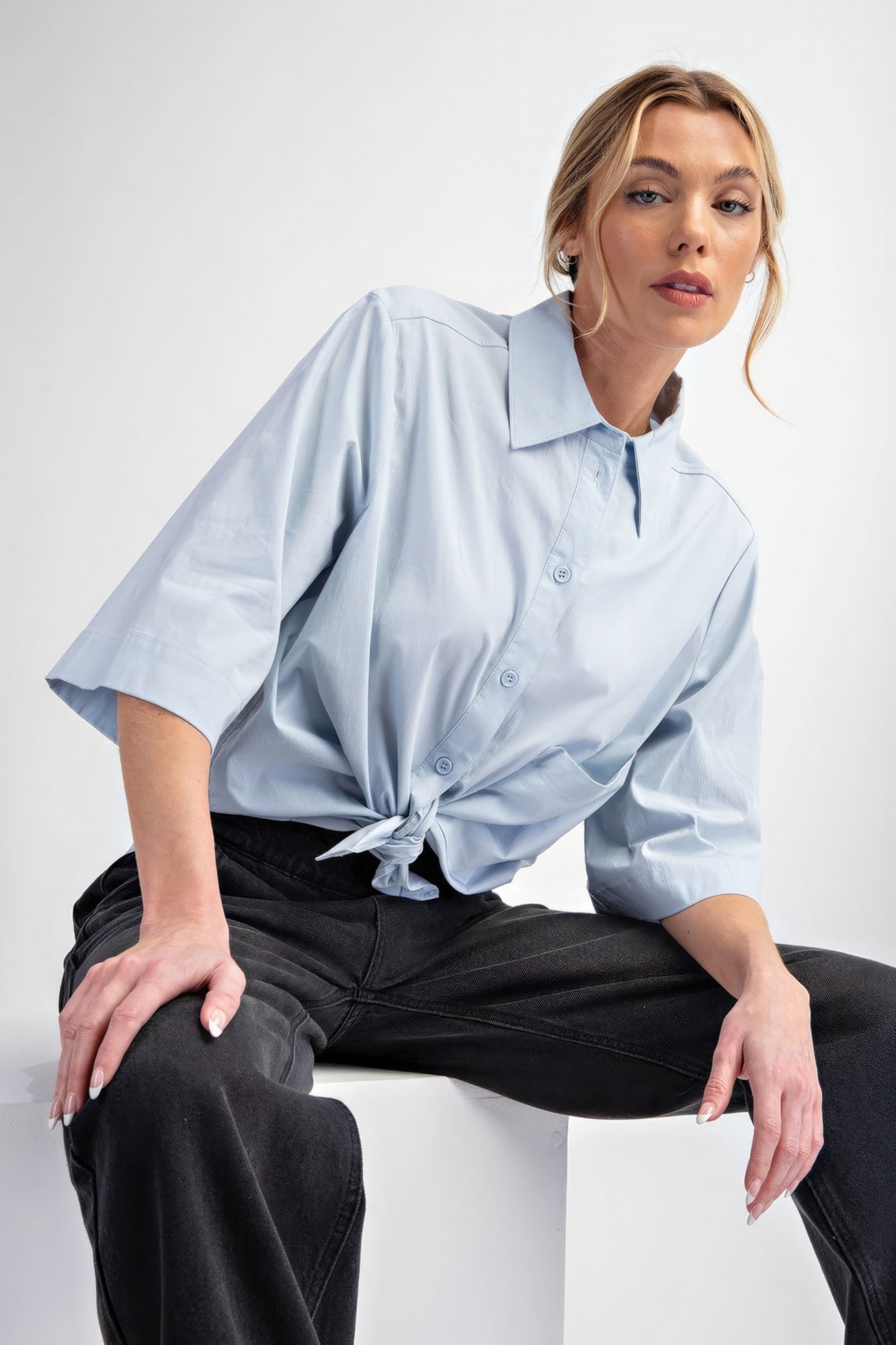 Half Sleeves Poplin Button Down Shirt