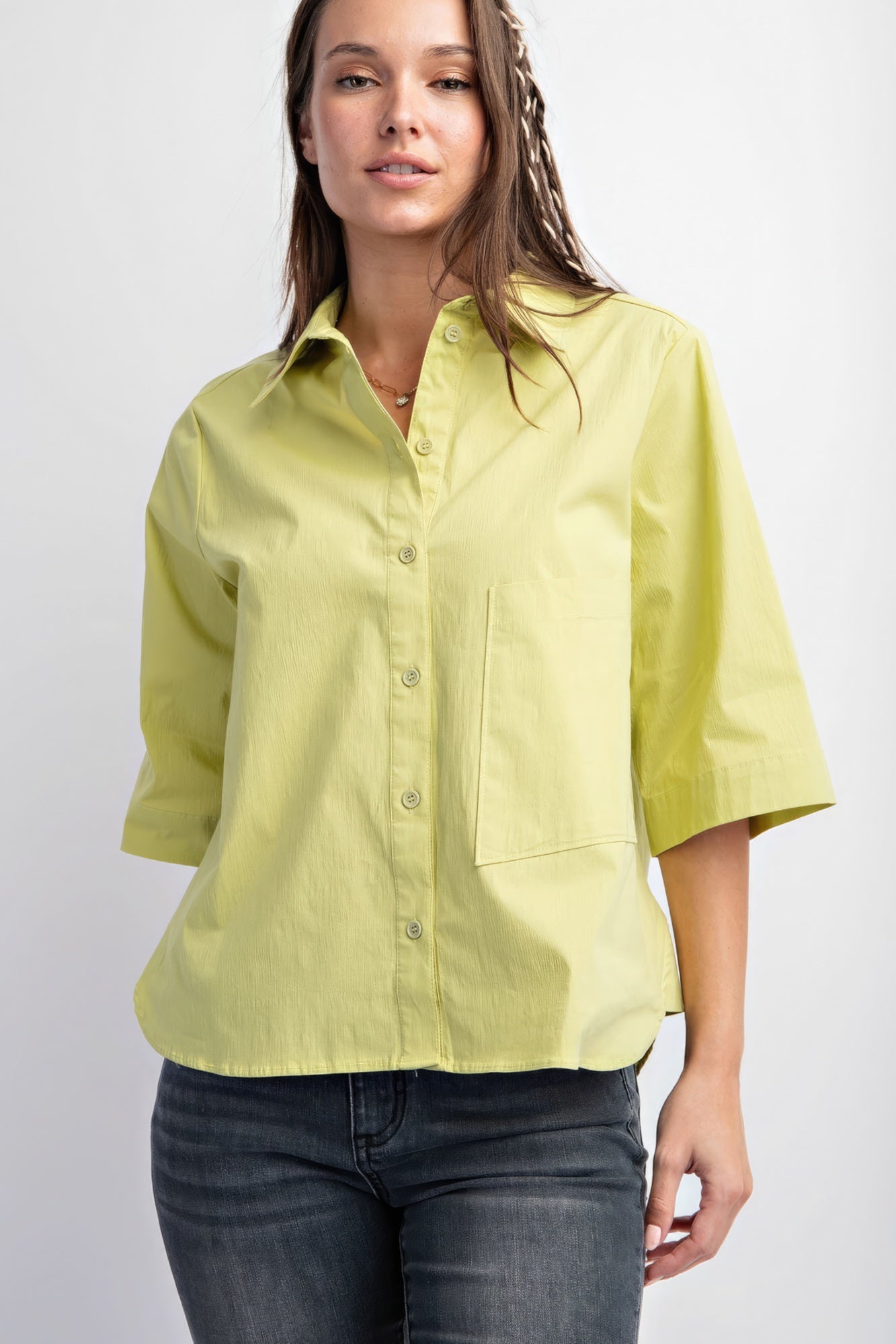 Half Sleeves Poplin Button Down Shirt