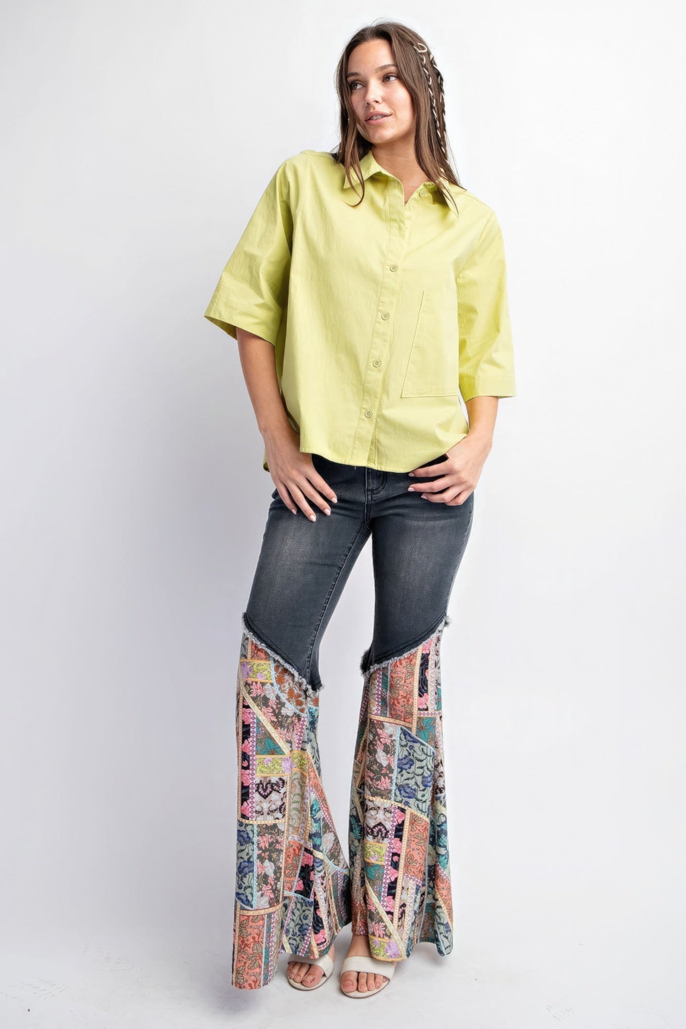 Half Sleeves Poplin Button Down Shirt