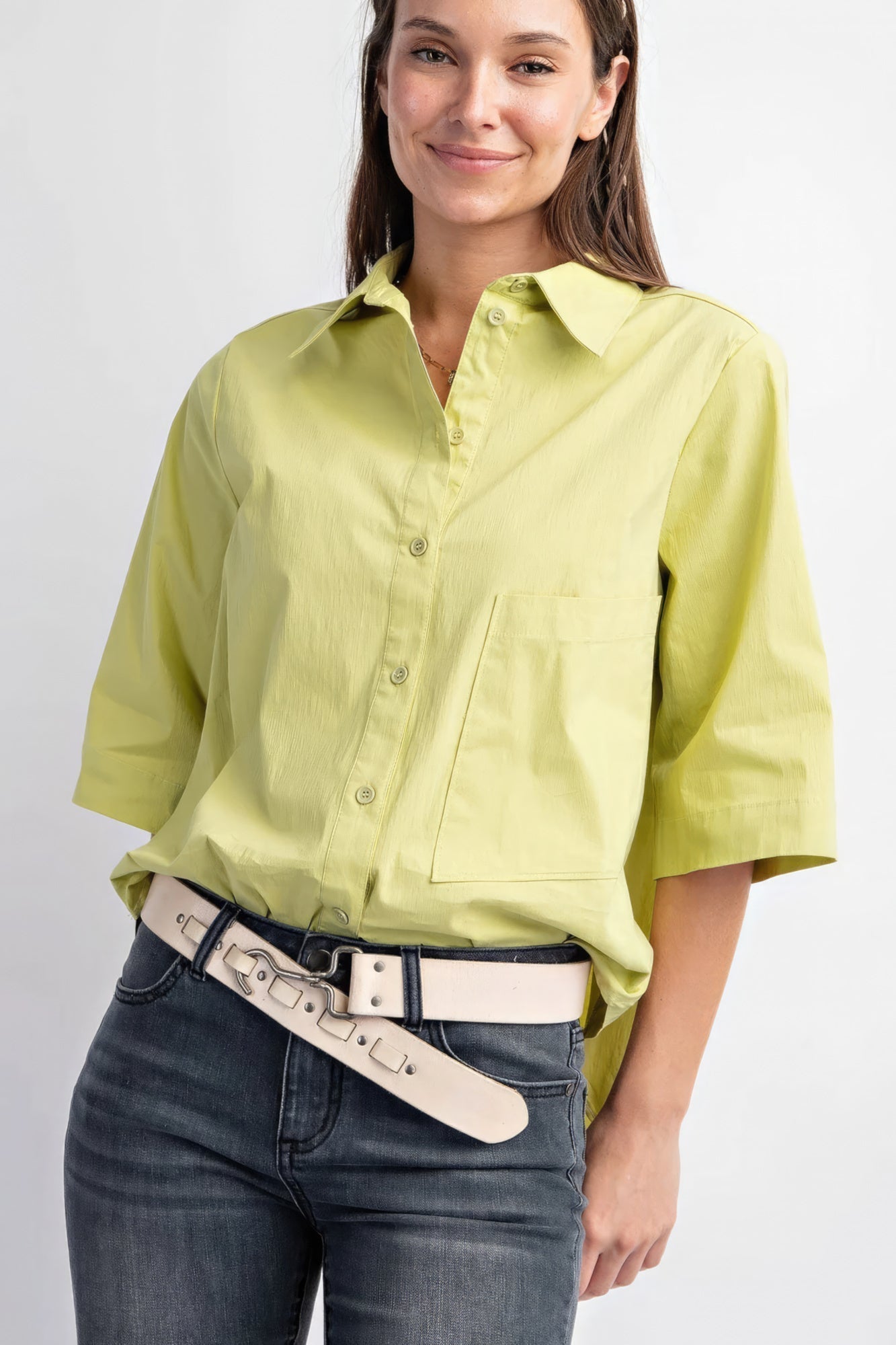 Half Sleeves Poplin Button Down Shirt
