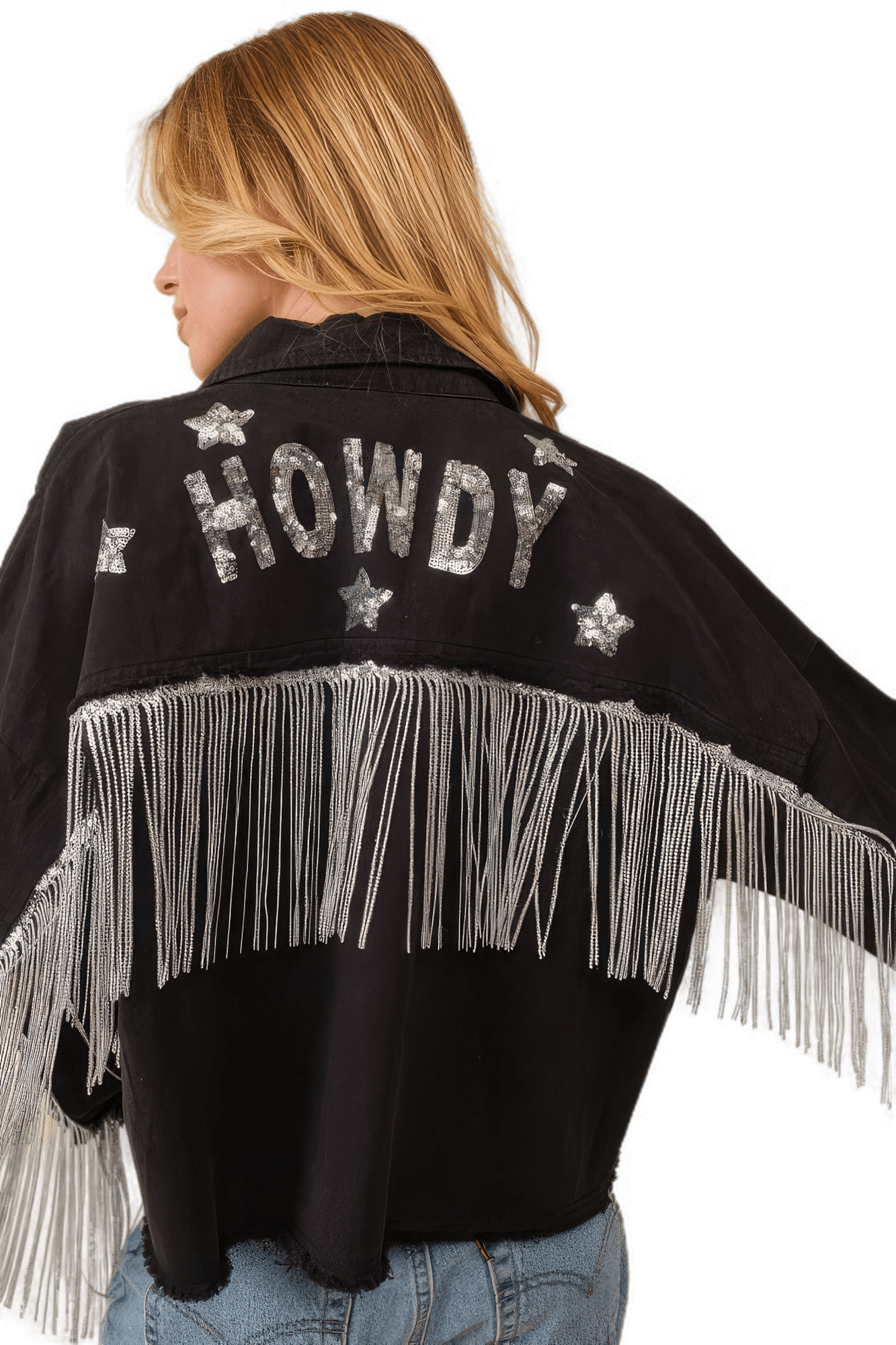 Howdy Sequin Fringe And Star Patches Jacket