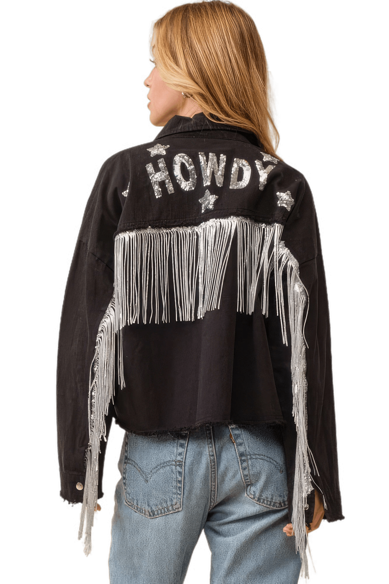 Howdy Sequin Fringe And Star Patches Jacket
