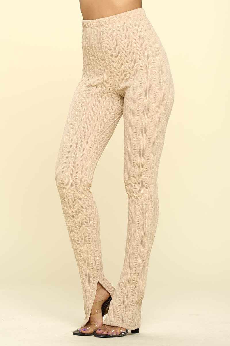 Knit High Rise Leggings-Oatmeal